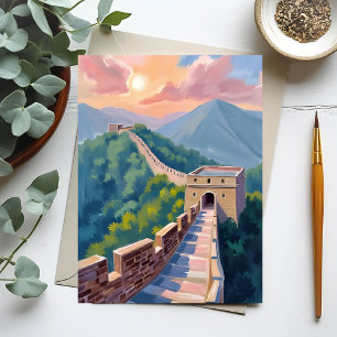 Cartão Postal Grande Muralha da China Pintura de Viagem