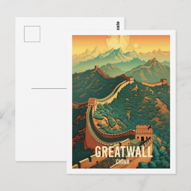 Cartão Postal Grande Muro China Vintage Familiar Viagem (Frente/Verso)