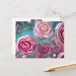 Cartão Postal Grande padrão de rosa no visual da safra