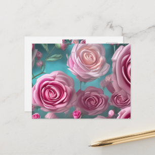 Cartão Postal Grande padrão de rosa no visual da safra