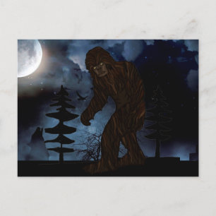 Cartão Postal Grande Pé ou Lobo Sasquatch Howling Full Moon