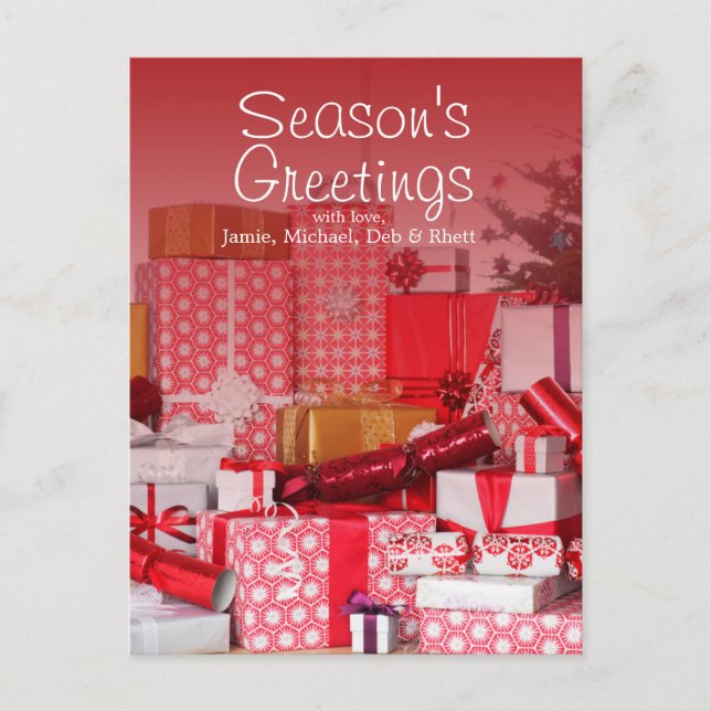 Cartão Postal Grande pilha de presentes na mesa (Frente)