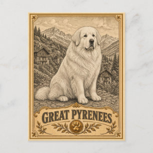 Cartão Postal Grande Pirenéus, Cachorro de Patrimônio Vintage