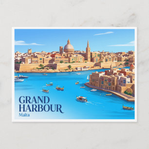 Cartão Postal Grande Porto de Valletta Malta