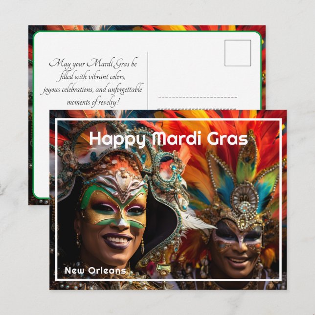 Cartão Postal 💚 💜 💛 Grande Revelação: Mágica Mardi Gras (Frente/Verso)