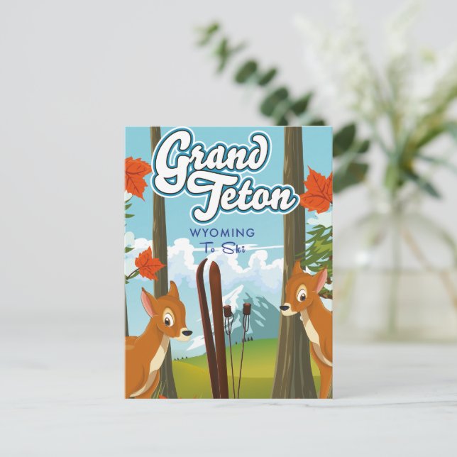 Cartão Postal Grande Teton Wyoming para esquiar. (Em pé/Frente)