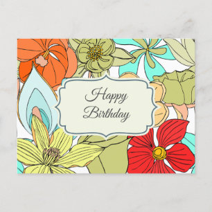 Cartão Postal Grandes Flores Coloridas Feliz Aniversário