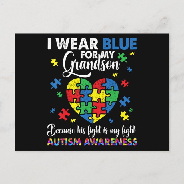 Cartão Postal Grandma Grandpa I Wear Blue For My Grandson Autism (Frente)