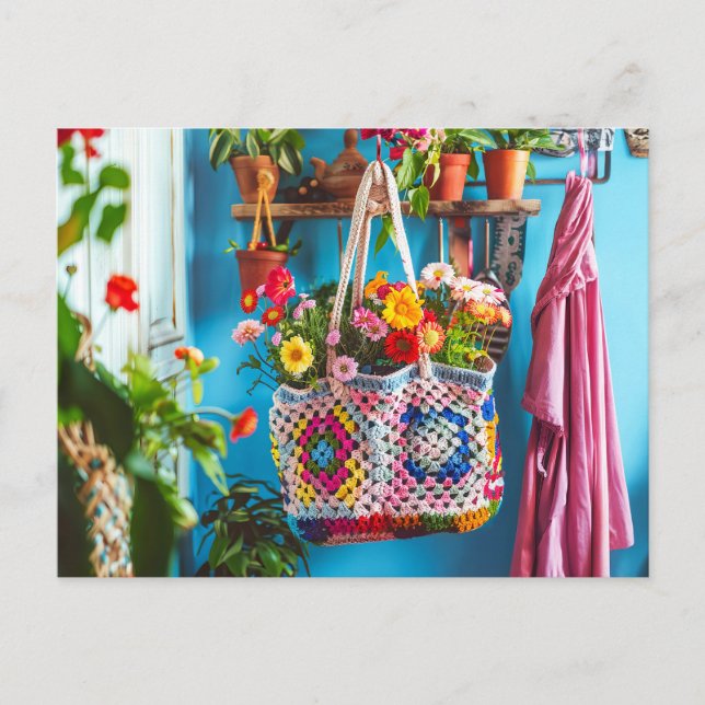 Cartão Postal Granny Square Crochet Art (Frente)