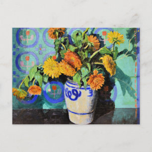 Cartão Postal Grant Wood - Calendulas, pintura floral,