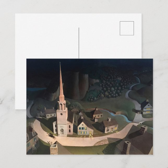 Cartão Postal Grant Wood é a meia-noite de Paul Revere (Frente/Verso)