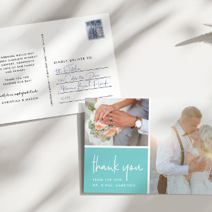 Cartão Postal Gratidão em Aqua   Foto De Casamento Obrigado