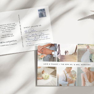 Cartão Postal Gratidão Moderna   Colagem de Fotos de Casamento O