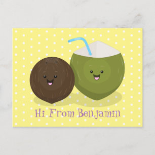 Cartão Postal Grátis feliz desenho animado de coconuts kawaii