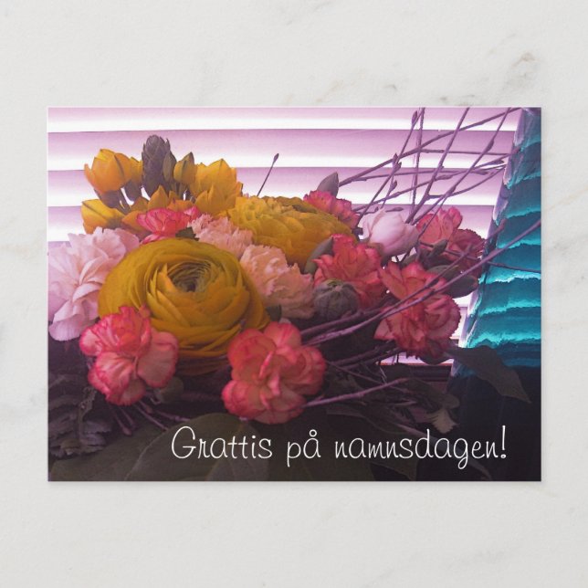 Cartão Postal Grattis på namnsdagen, blommor kort (Frente)