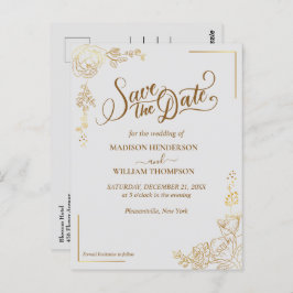 Cartão Postal Gravando Ouro Floral Casamento Salve A Data