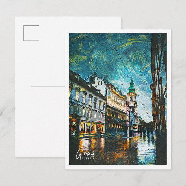 Cartão Postal Graz Austria Belo cenário de pintura petrolífera (Frente/Verso)
