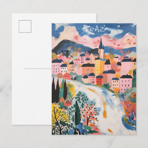 Cartão Postal Graz Áustria Viagem Cidade Pintura Estética