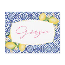 Grazie Italiana Lemons Blue Azulejo Chá Obrigado