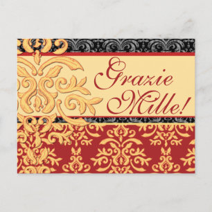 Cartão Postal Grazie Mille Gilded Damask Italiano Obrigado Cartõ