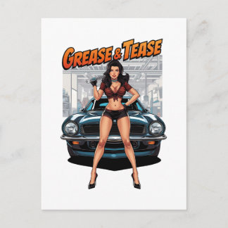 Cartão Postal Greaser e Sedução – Garota de Capa de Hot Rod