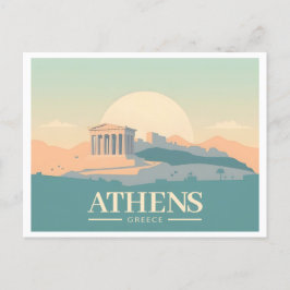 Cartão Postal Grécia Atenas Acropolis Pastel Viagem