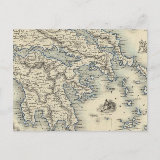Cartão Postal Grécia com mapas insertos de Corfu e Stampalia (Frente)