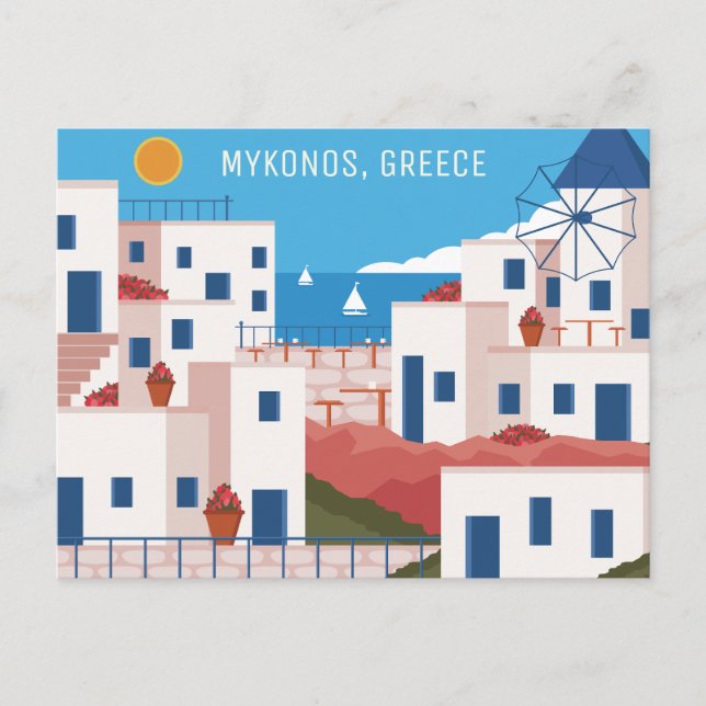 Cartão Postal Grécia do Mykonos de Texto Personalizado (Frente)