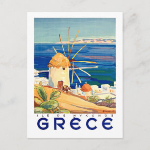 Cartão Postal Grécia, ilha de Mykonos, moinho de vento pelo mar