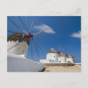 Cartão Postal Grécia, Ilhas Cíclades, Mykonos, Moinhos de vento 