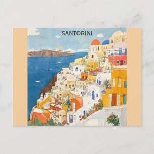 Cartão Postal Grécia Santorini Grego Viagem de Aquarela