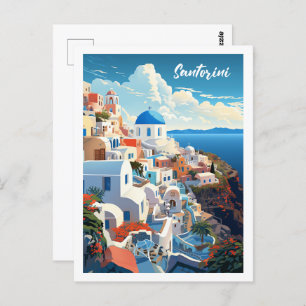 Cartão Postal Grécia Santorini - Lugar Famoso da Viagens vintage