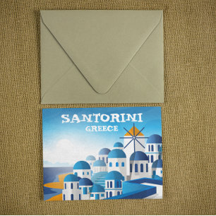 Cartão Postal Grécia Santorini VIntage Watercolor