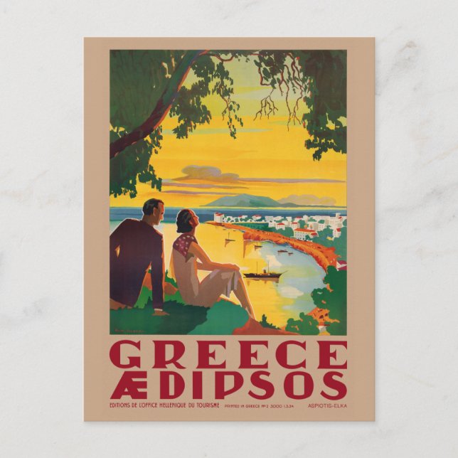 Cartão Postal Greece Aidipsos Vintage Poster 1940s (Frente)