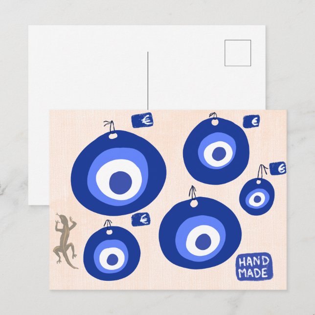 Cartão Postal Greek evil eye traditional decor with lizzard  (Frente/Verso)