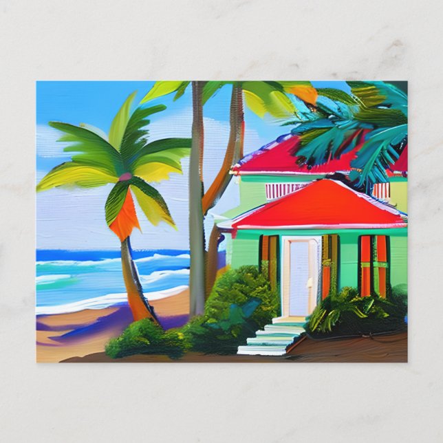 Cartão Postal Green Beach House, Palm Trees e Ocean (Frente)