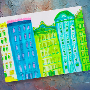 Cartão Postal Green Blue Cityscape Apartamentos Nova Iorque