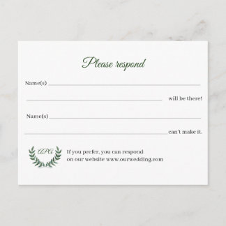 Cartão Postal Green Branches RSVP Postcard