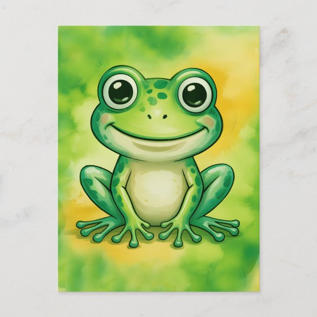 Cartão Postal Green cute frog (Frente)
