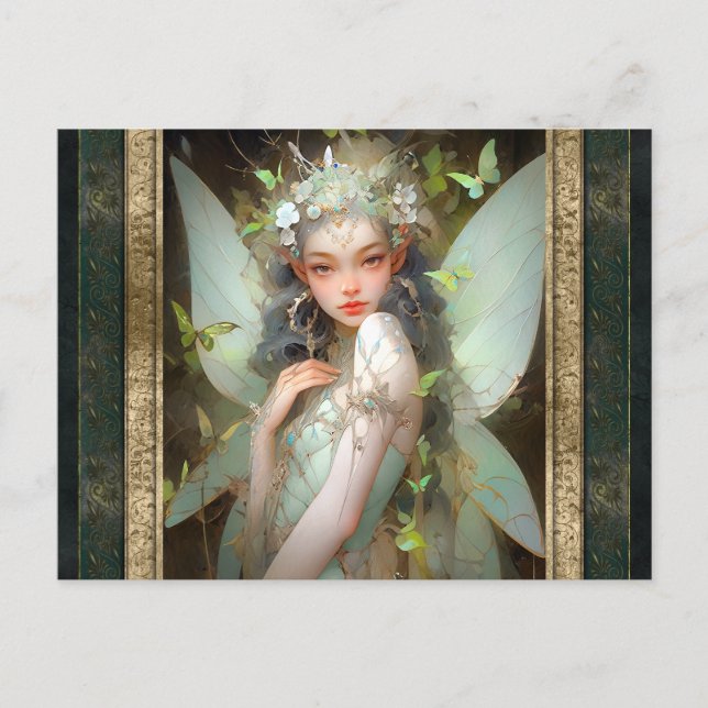 Cartão Postal Green Fairy Girl Fantasy Art (Frente)