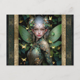 Cartão Postal Green Fairy Woman Fantasy Art