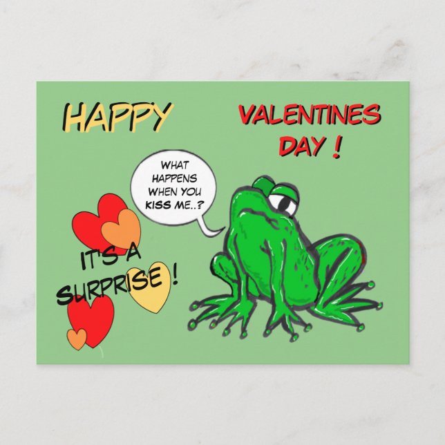 Cartão Postal Green Frog Valentines Day Postcard (Frente)