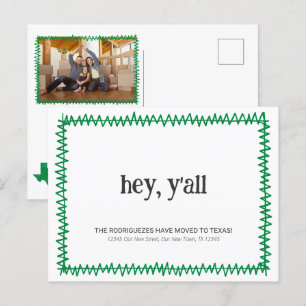 Cartão Postal Green Hey Y'all - Mudou para o Texas