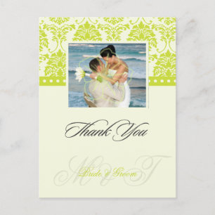 Cartão Postal Green + Ivory Damask Obrigado Cartões-Foto,