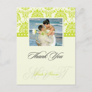 Cartão Postal Green + Ivory Damask Obrigado Cartões-Foto,