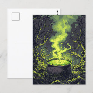 Cartão Postal Green Magic Potion Cauldron Halloween