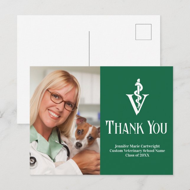 Cartão Postal Green Veterinarian Photo Custom (Foto do veterinár (Frente/Verso)