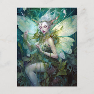Cartão Postal Green Woodland Fairy Fantasy Art
