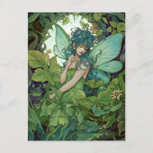 Cartão Postal Green Woodland Fairy Fantasy Art