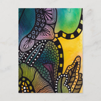 Cartão Postal Green Yellow Botanical Abstract Postcard